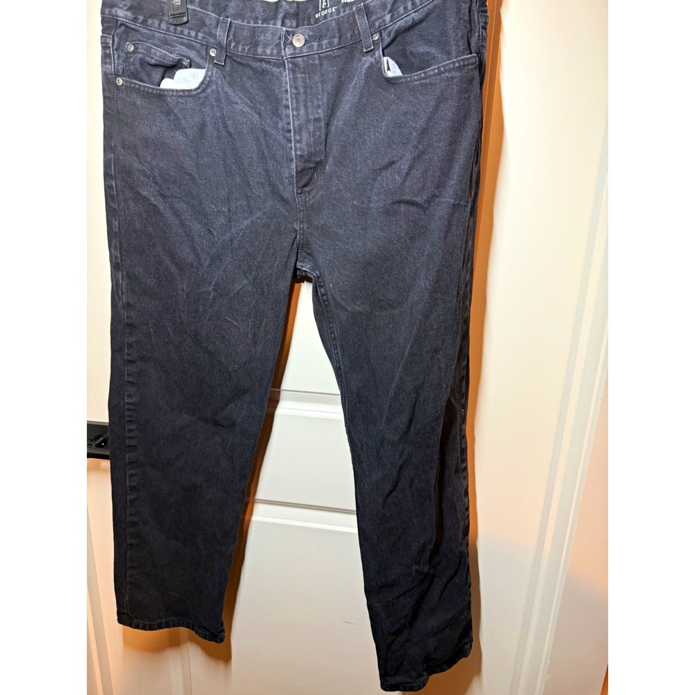 George Men's Black Denim Jeans Straight Leg 5-Pocket Pockets Solid Cotton